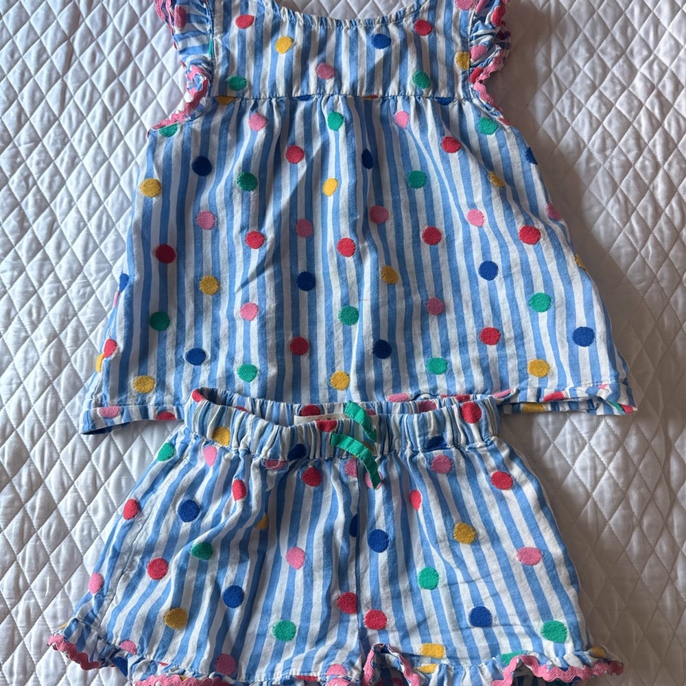 Boden Blue and White Striped Dress with Pink Trim